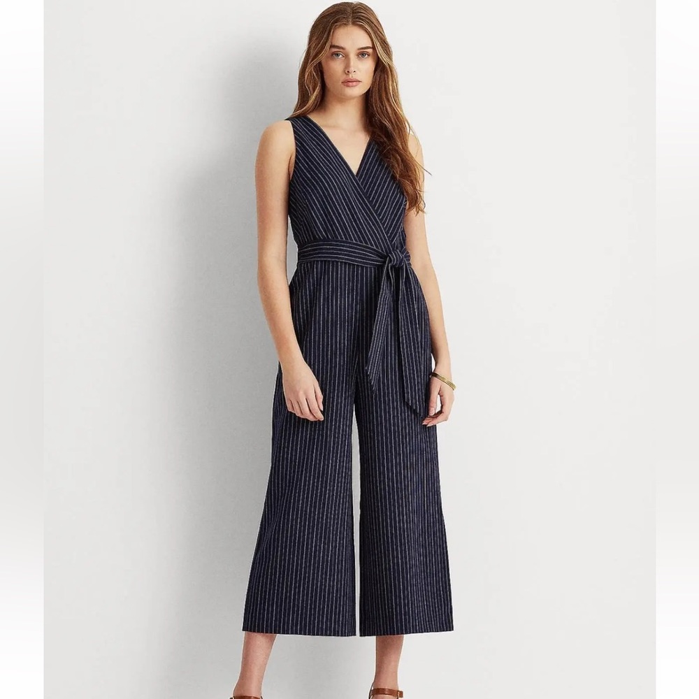 Lauren Ralph Lauren NEW Navy Pinstripe Jumpsuit Sz 12 Sleeveless
